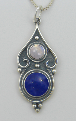 Sterling Silver Romantic Necklace Lapis Lazuli And Rainbow Moonstone